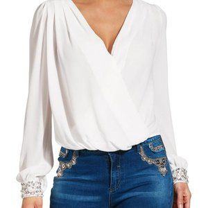 Boston Proper | White Pearl Cuff Blouse (S)